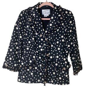 Teri Jon Polka Dot Blazer Jacket 8 Black White Cotton Ruffle Trim Vintage
